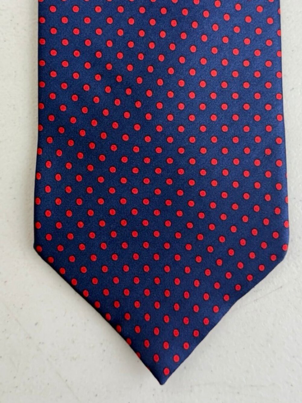 Vintage Polka Dot Silk Wide Tie 90s Navy Blue Red Spotted Mens Necktie